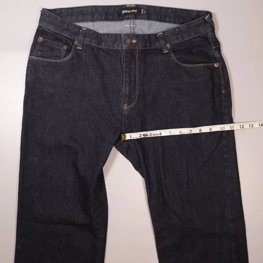 Betabrand Commuter Jeans Blue Denim Straight Leg Slim Reflective Mens 34x30